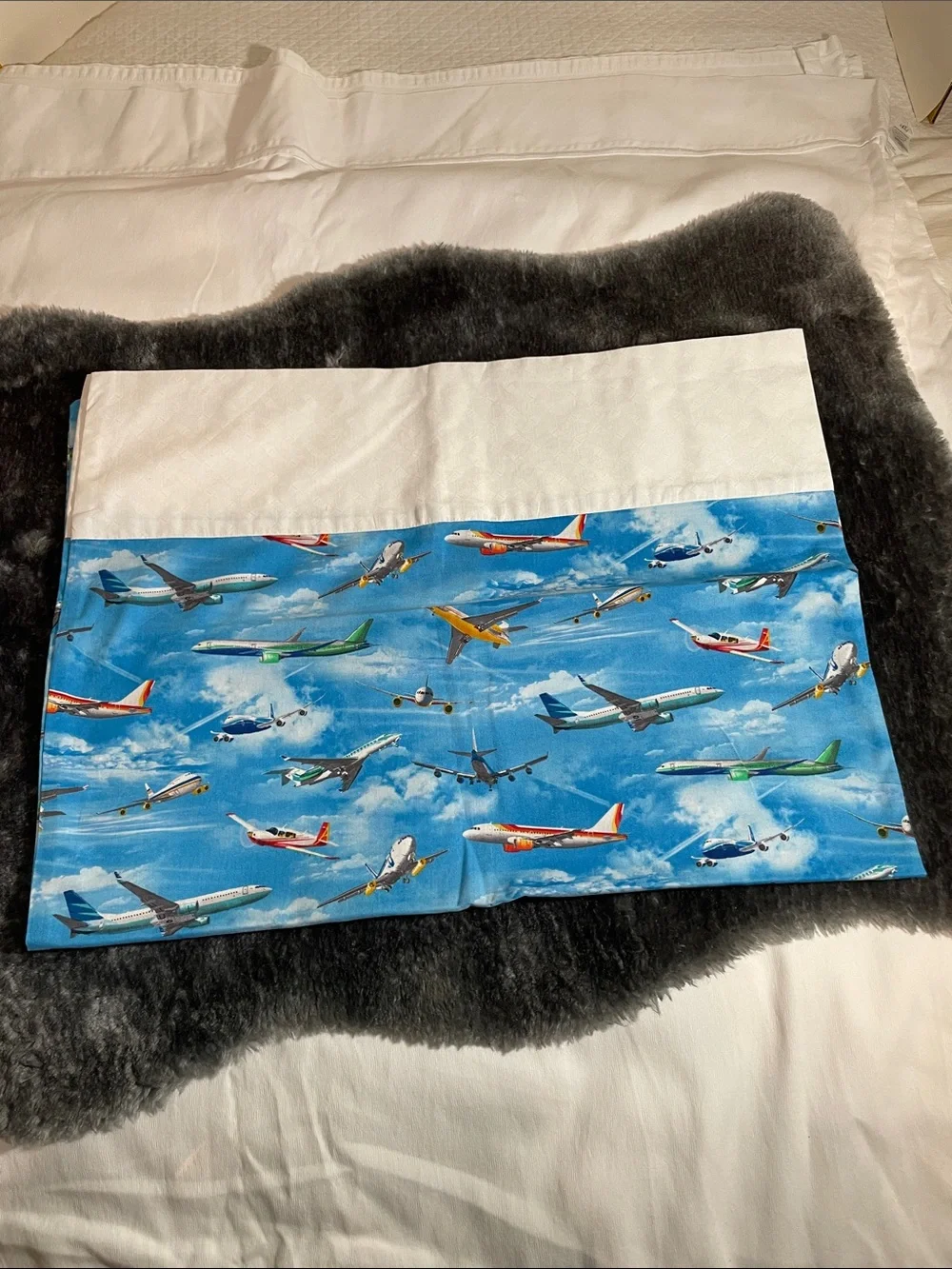 Kids Blue Airplane Print Pillowcase - Unbranded